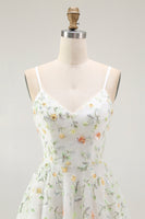 Laden Sie das Bild in den Galerie-Viewer, Grünes Geblümtes A-Linie Spaghettiträger Kurzes Cocktailkleid