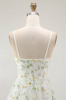 Laden Sie das Bild in den Galerie-Viewer, Grünes Geblümtes A-Linie Spaghettiträger Kurzes Cocktailkleid