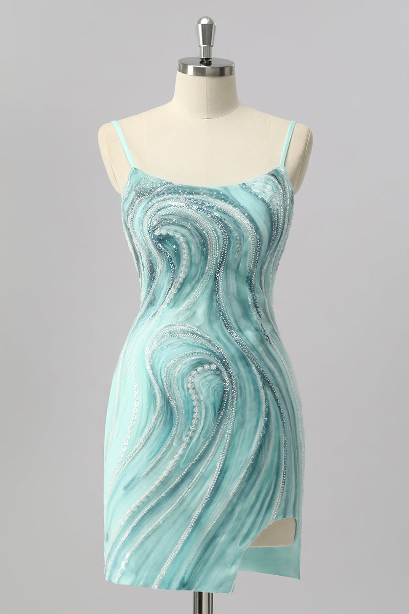 Laden Sie das Bild in den Galerie-Viewer, Grünes Bodycon Mini Cocktailkleid mit Pailletten und Perlen