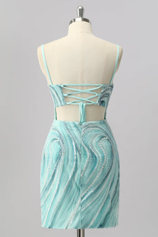 Grünes Bodycon Mini Cocktailkleid mit Pailletten und Perlen