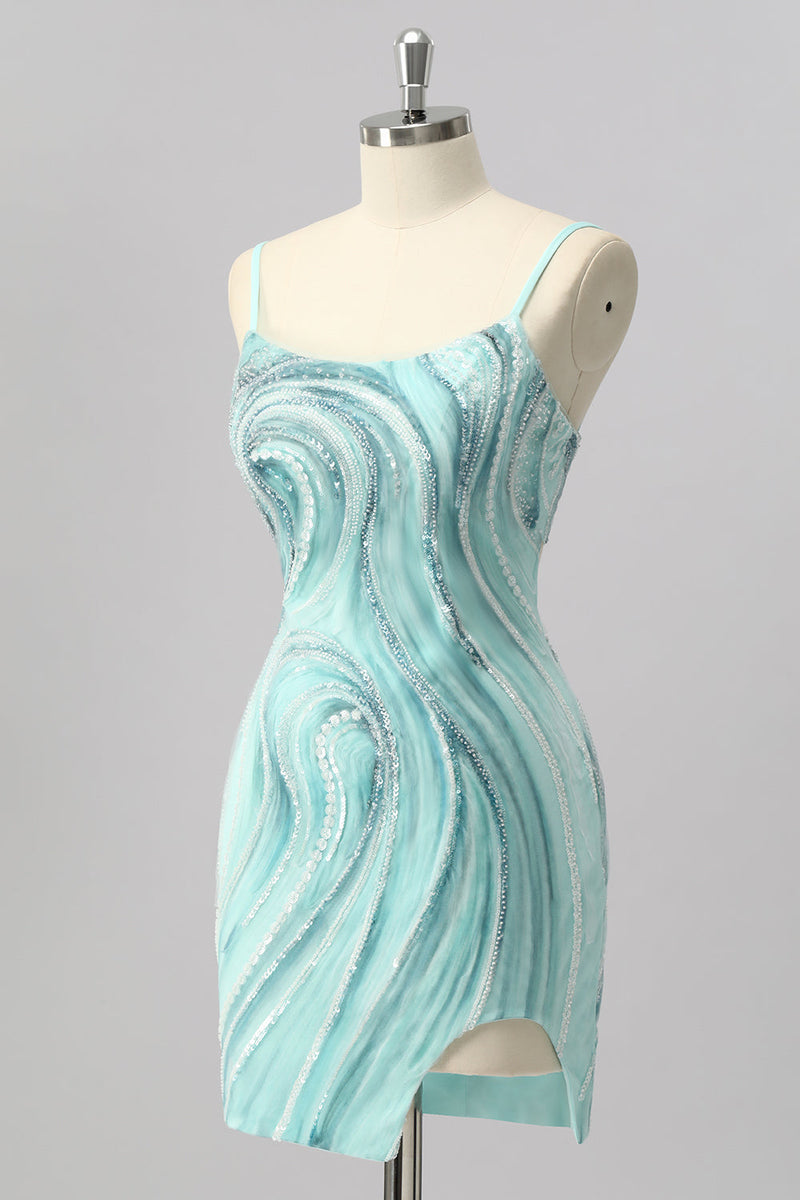 Laden Sie das Bild in den Galerie-Viewer, Grünes Bodycon Mini Cocktailkleid mit Pailletten und Perlen