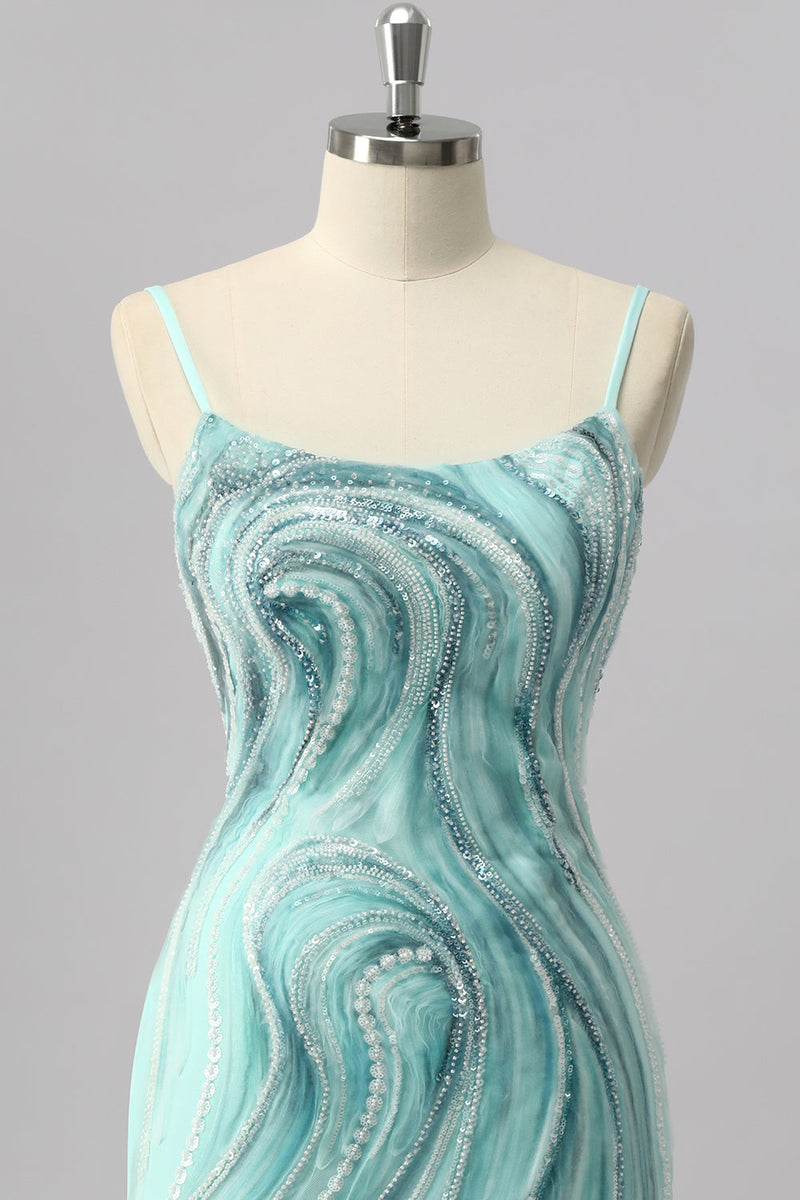 Laden Sie das Bild in den Galerie-Viewer, Grünes Bodycon Mini Cocktailkleid mit Pailletten und Perlen