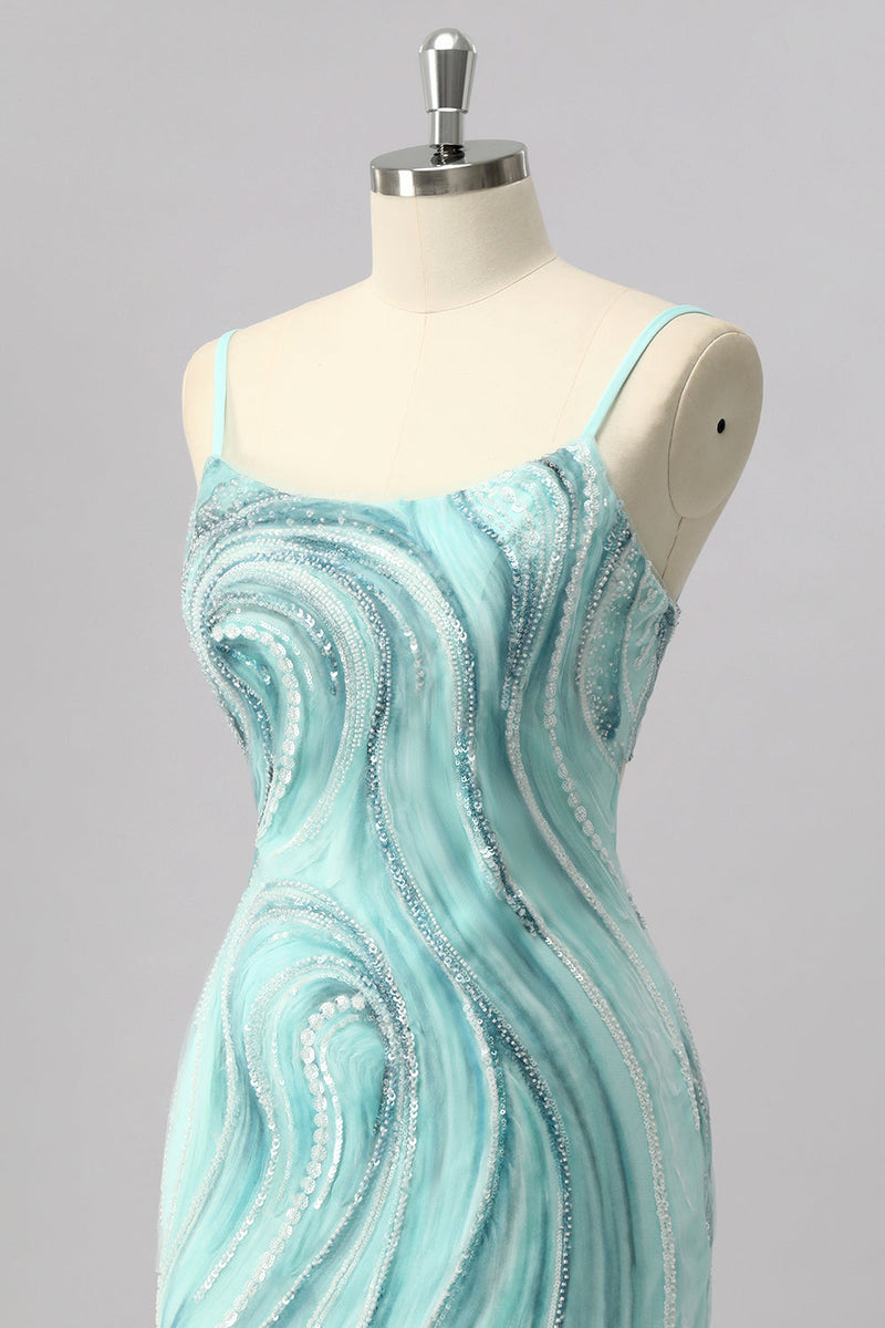 Laden Sie das Bild in den Galerie-Viewer, Grünes Bodycon Mini Cocktailkleid mit Pailletten und Perlen