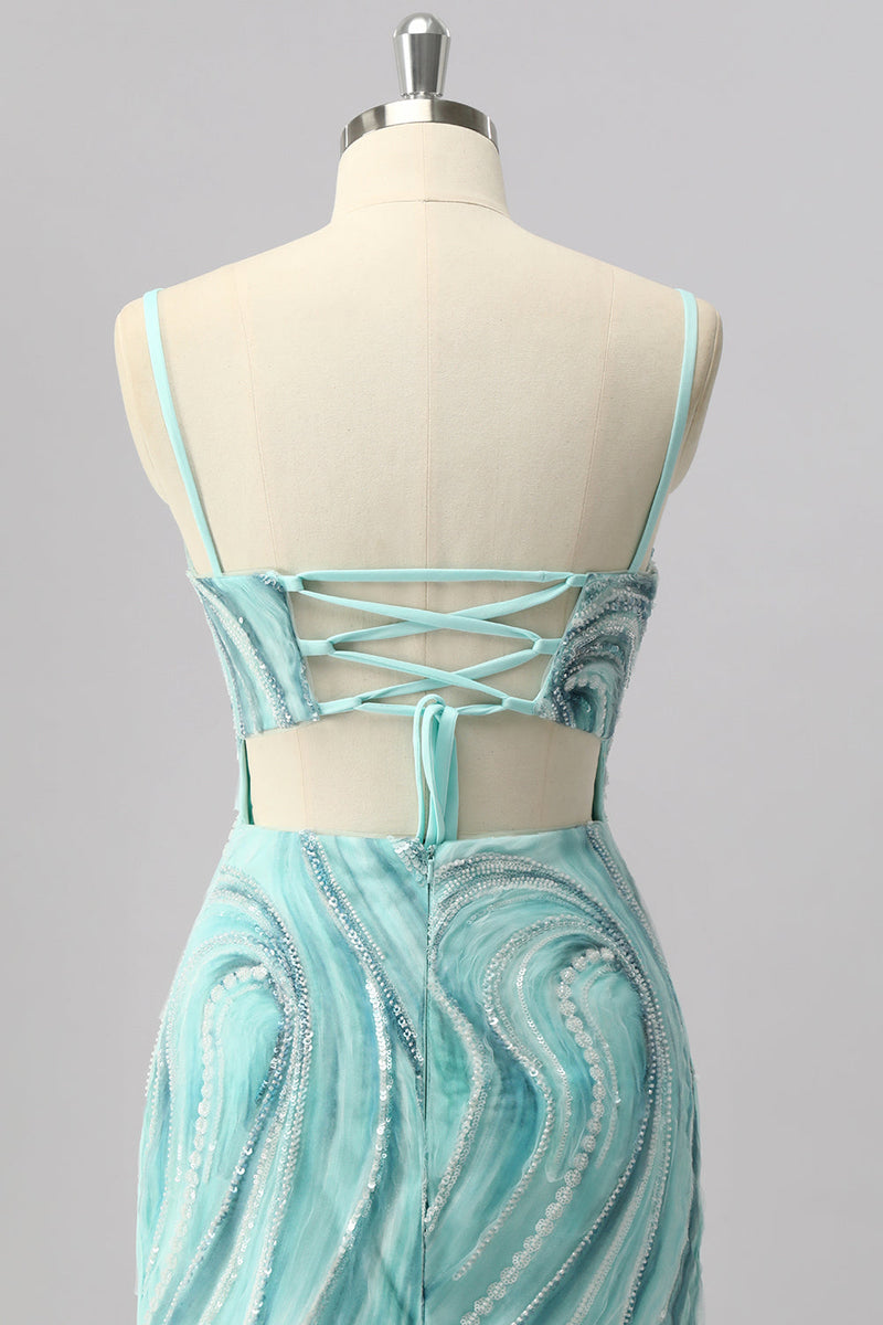 Laden Sie das Bild in den Galerie-Viewer, Grünes Bodycon Mini Cocktailkleid mit Pailletten und Perlen