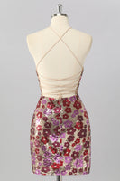 Laden Sie das Bild in den Galerie-Viewer, Gelbes Blumen Bodycon Mini Cocktailkleid mit Pailletten