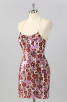 Laden Sie das Bild in den Galerie-Viewer, Gelbes Blumen Bodycon Mini Cocktailkleid mit Pailletten