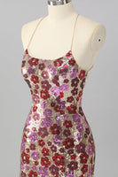 Laden Sie das Bild in den Galerie-Viewer, Gelbes Blumen Bodycon Mini Cocktailkleid mit Pailletten