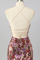 Laden Sie das Bild in den Galerie-Viewer, Gelbes Blumen Bodycon Mini Cocktailkleid mit Pailletten