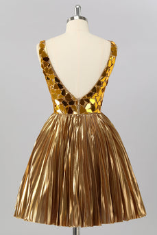 Golden Spiegel Metallic A Linie Kurzes Cocktailkleid