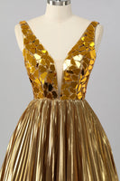 Laden Sie das Bild in den Galerie-Viewer, Golden Spiegel Metallic A Linie Kurzes Cocktailkleid