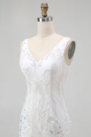 Laden Sie das Bild in den Galerie-Viewer, Weißes Figurbetontes Kurzes Cocktailkleid mit Pailletten