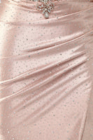 Laden Sie das Bild in den Galerie-Viewer, Blush Meerjungfrau Spaghettiträger Perlenbesetztes Ballkleid mit seitlichem Streamer