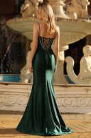 Laden Sie das Bild in den Galerie-Viewer, Dunkelgrünes Meerjungfrauen Korsett Langes Ballkleid mit Strasssteinen