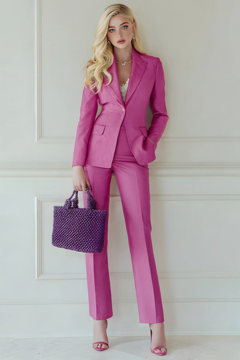Laden Sie das Bild in den Galerie-Viewer, Fuchsia 2-teilige Ballanzüge mit Spitzrevers und einem Knopf und Taschen