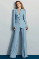 Laden Sie das Bild in den Galerie-Viewer, 2 Stück Grau Blau Peak Revers Ein-Knopf Ballanzüge