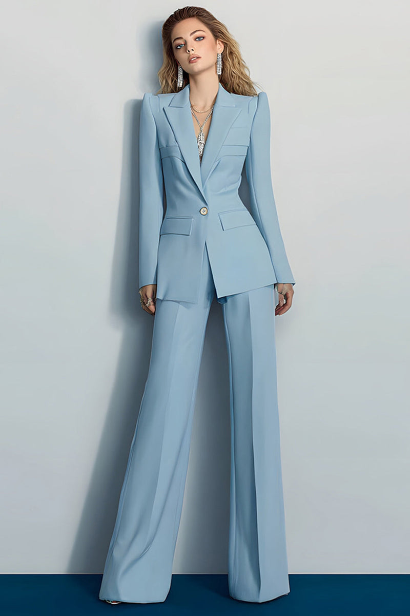 Laden Sie das Bild in den Galerie-Viewer, 2 Stück Grau Blau Peak Revers Ein-Knopf Ballanzüge