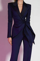 Laden Sie das Bild in den Galerie-Viewer, Dunkelviolette 2-teilige Ballanzüge mit gerafftem Revers und Schärpe