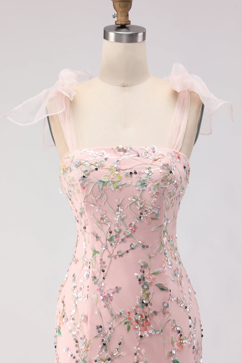 Laden Sie das Bild in den Galerie-Viewer, Blush Pailletten Meerjungfrauen Besticktes Langes Ballkleid mit Schlitz