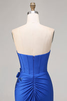 Laden Sie das Bild in den Galerie-Viewer, Königsblaues Trägerloses Meerjungfrauen 3D-Blumen Langes Ballkleid mit Schlitz