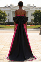 Laden Sie das Bild in den Galerie-Viewer, Trägerloses Fuchsia A-Linie Satin Langes Ballkleid mit großer Schleife