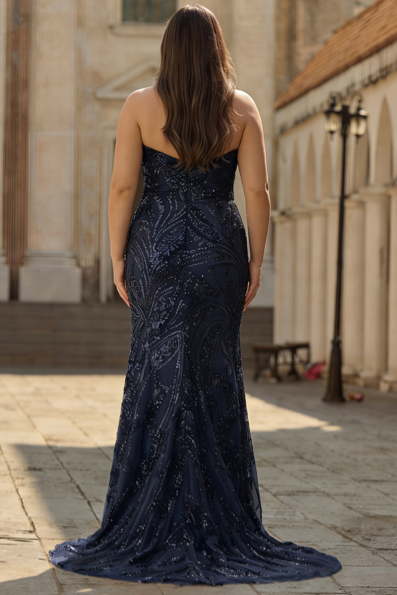 Laden Sie das Bild in den Galerie-Viewer, Golden Mermaid Herzausschnitt Perlenbesetztes Langes Ballkleid mit Schlitz