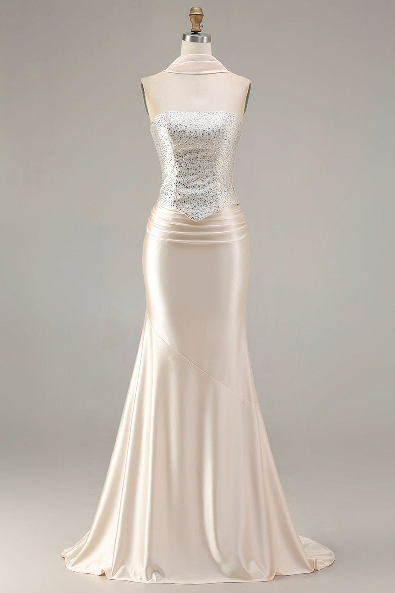 Laden Sie das Bild in den Galerie-Viewer, Champagner Trägerloses Meerjungfrauen Konvertierbares Langes Ballkleid