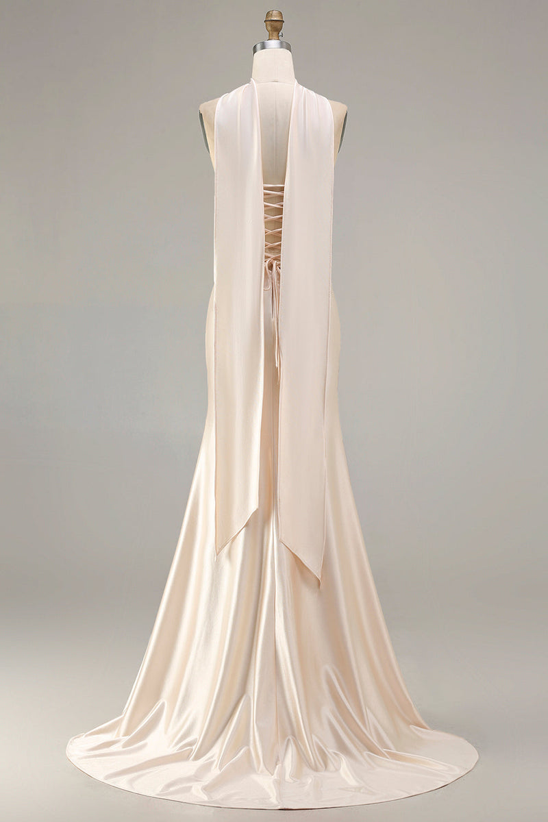 Laden Sie das Bild in den Galerie-Viewer, Champagner Trägerloses Meerjungfrauen Konvertierbares Langes Ballkleid