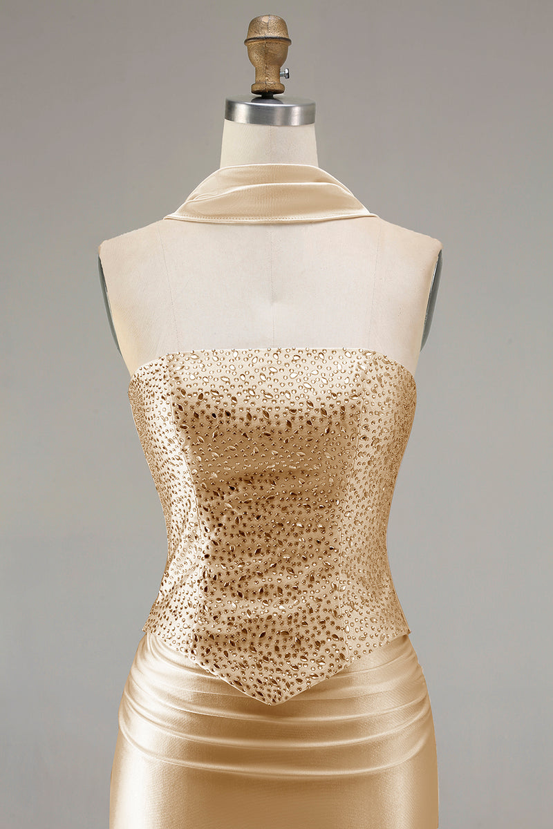 Laden Sie das Bild in den Galerie-Viewer, Champagner Trägerloses Meerjungfrauen Konvertierbares Langes Ballkleid