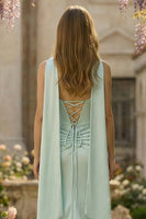 Laden Sie das Bild in den Galerie-Viewer, Trägerloses Korsett Meerjungfrau Hellgrünes Satin Maxi Abendkleid mit Seitenschlitz und Halsschal