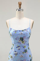 Laden Sie das Bild in den Galerie-Viewer, Glitzerndes Blaues Blumen Meerjungfrauen Pailletten Besticktes Langes Ballkleid mit Schlitz