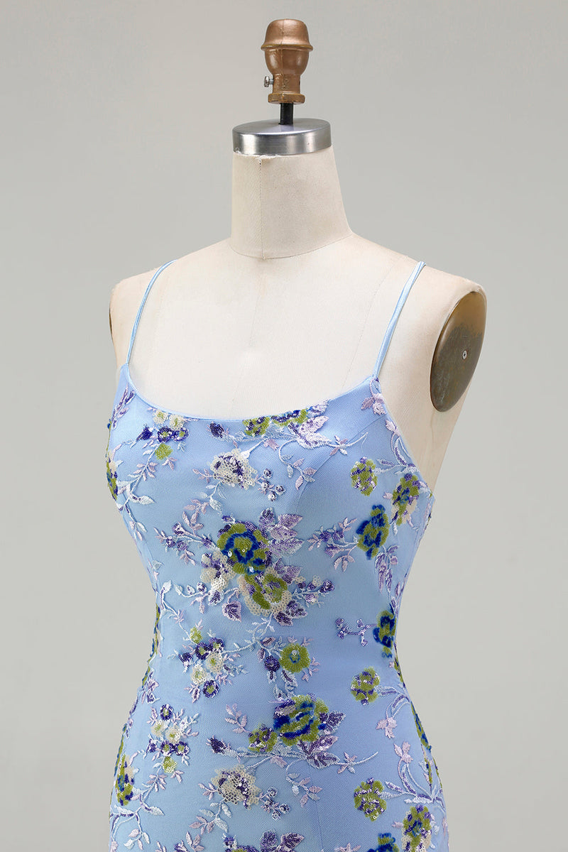 Laden Sie das Bild in den Galerie-Viewer, Schwarzes Meerjungfrauen Pailletten Blumen Schnürung Hinten Langes Ballkleid mit Schlitz