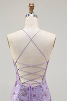 Laden Sie das Bild in den Galerie-Viewer, Champagner Strasssteinen Meerjungfrauen Pailletten Schnürung Rücken Langes Ballkleid mit Schlitz