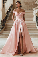 Laden Sie das Bild in den Galerie-Viewer, Weißes Schulterfreies Brautkleid mit Schlitz