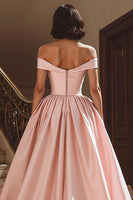 Laden Sie das Bild in den Galerie-Viewer, Weißes Schulterfreies Brautkleid aus Satin mit Schlitz