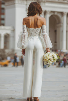 Weiße Applizierte Langärmelige Braut-Jumpsuits mit Taschen