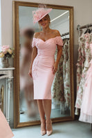 Laden Sie das Bild in den Galerie-Viewer, Schulterfreies Etui Rosa Kleid für die Brautmutter mit Applikationen