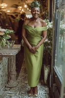 Laden Sie das Bild in den Galerie-Viewer, Dusty Sage Etui Schulterfreies Langes Kleid für die Mutter der Braut