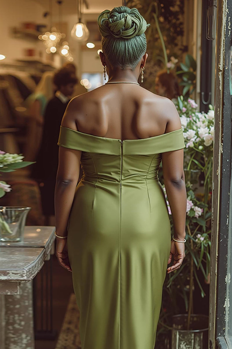 Laden Sie das Bild in den Galerie-Viewer, Dusty Sage Etui Schulterfreies Langes Kleid für die Mutter der Braut