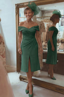 Laden Sie das Bild in den Galerie-Viewer, Blush Rosa Etui Schulterfreies Kleid für die Brautmutter mit Schlitz