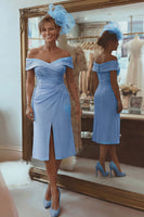 Laden Sie das Bild in den Galerie-Viewer, Blush Rosa Etui Schulterfreies Kleid für die Brautmutter mit Schlitz