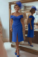 Laden Sie das Bild in den Galerie-Viewer, Blush Rosa Etui Schulterfreies Kleid für die Brautmutter mit Schlitz