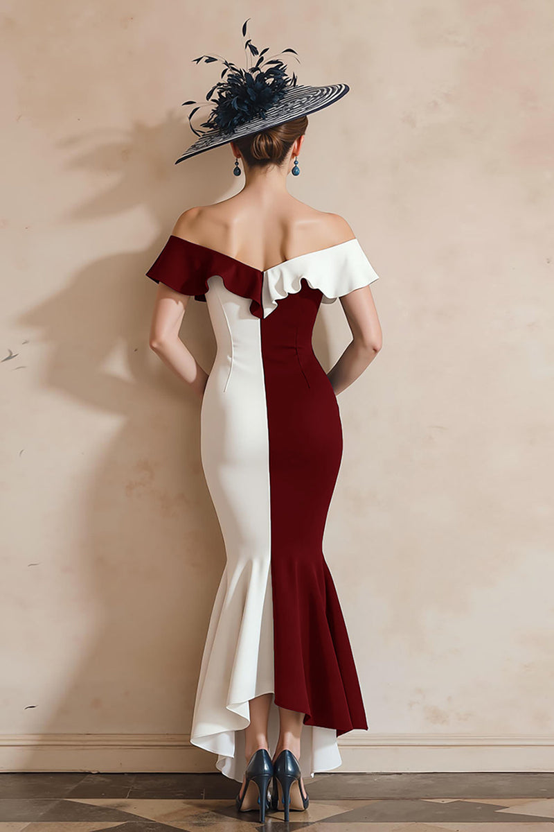 Laden Sie das Bild in den Galerie-Viewer, Schwarz-weiße Meerjungfrau Schulterfreies Gerüschtes Langes Brautmutterkleid