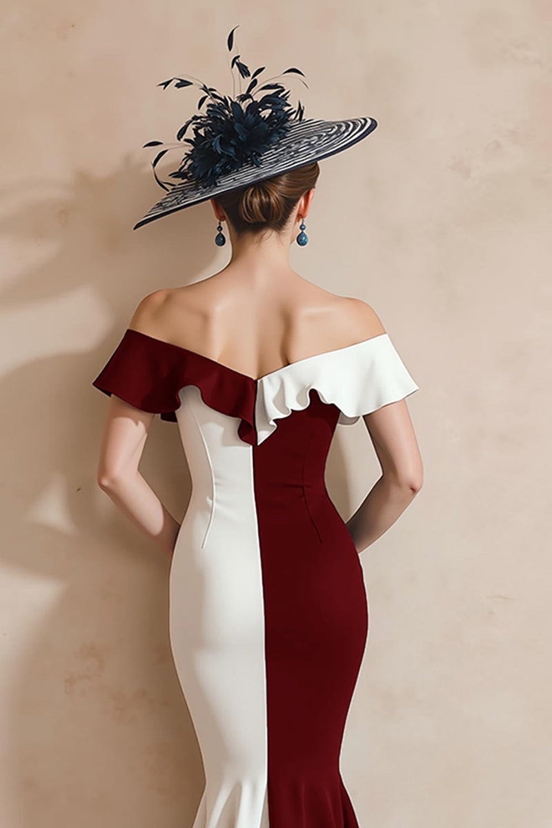 Laden Sie das Bild in den Galerie-Viewer, Schwarz-weiße Meerjungfrau Schulterfreies Gerüschtes Langes Brautmutterkleid