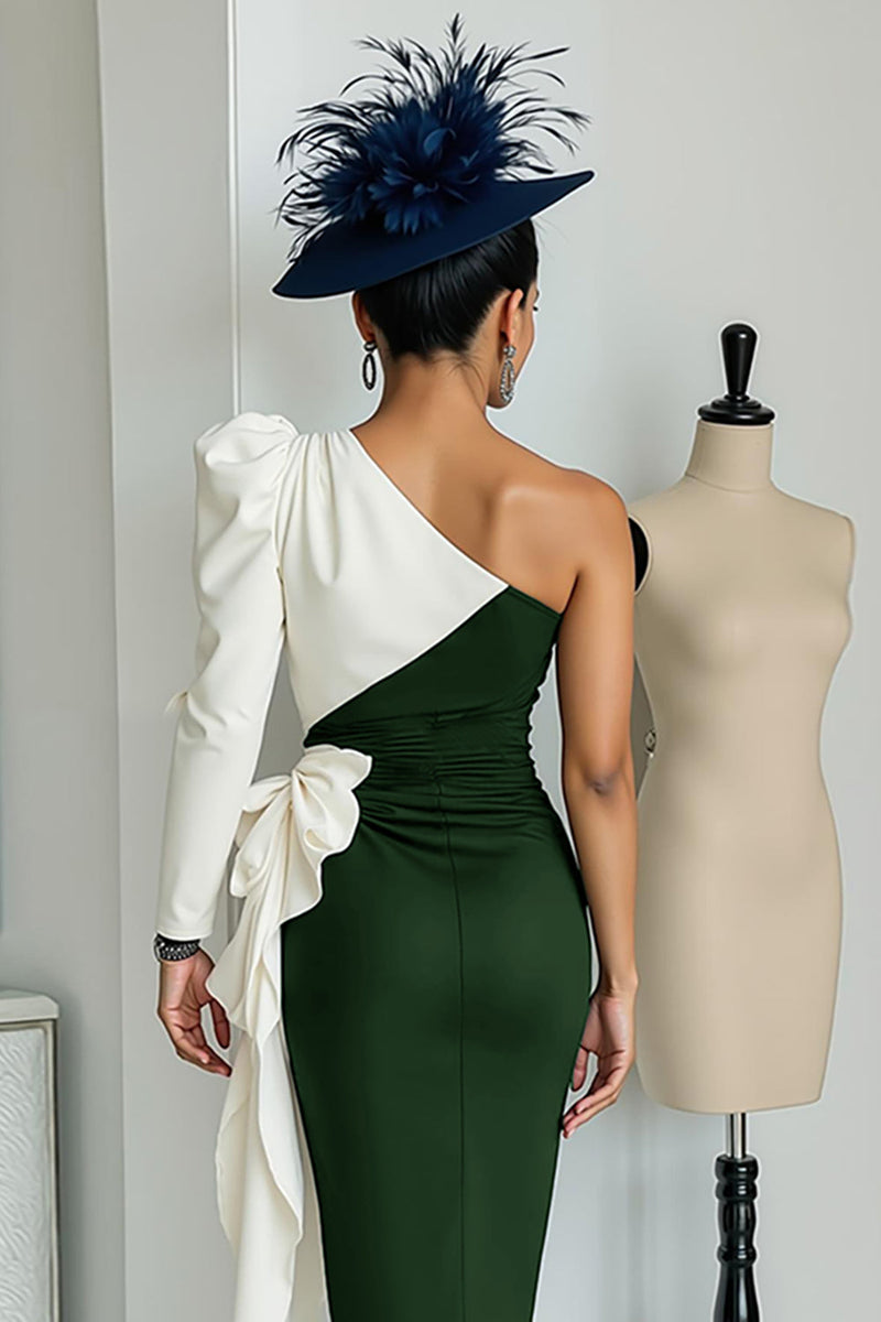 Laden Sie das Bild in den Galerie-Viewer, Schwarz-weißes Bodycon Midikleid für die Brautmutter mit Schärpe