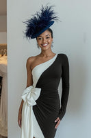 Laden Sie das Bild in den Galerie-Viewer, Schwarzes Figurbetontes Midikleid für die Brautmutter mit Schleife