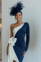 Laden Sie das Bild in den Galerie-Viewer, Schwarzes Figurbetontes Midikleid für die Brautmutter mit Schleife