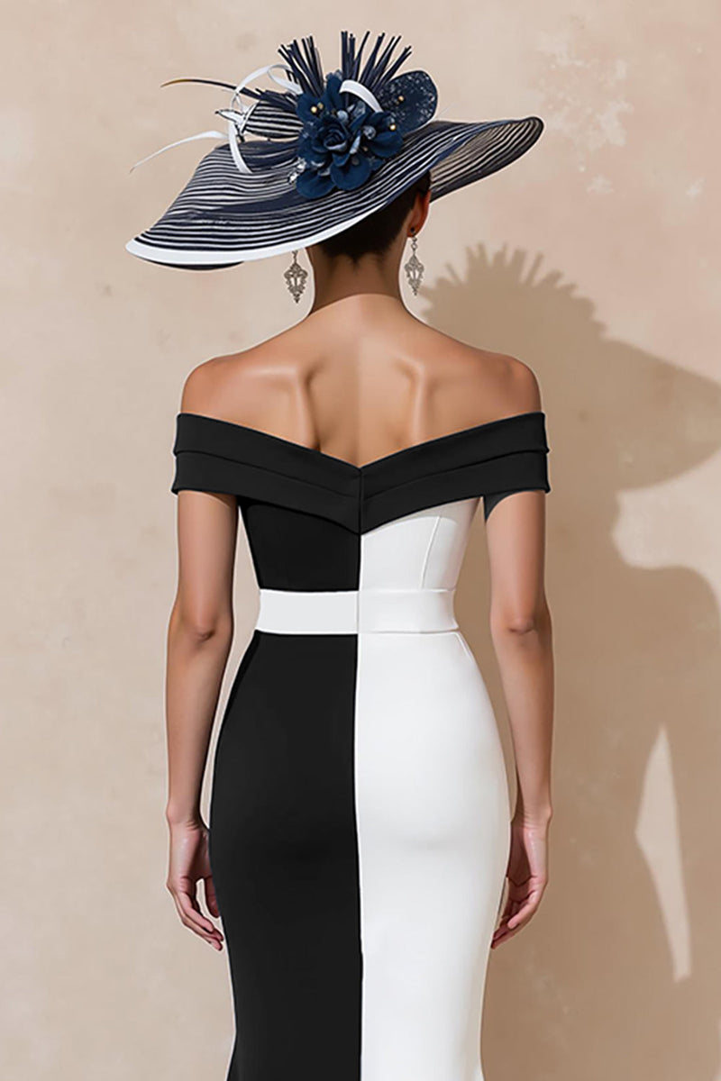 Laden Sie das Bild in den Galerie-Viewer, Schwarz-Weißes Meerjungfrau Schulterfreies Kleid für die Brautmutter