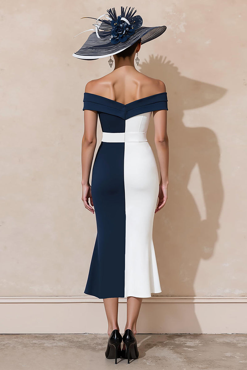 Laden Sie das Bild in den Galerie-Viewer, Schwarz-Weißes Meerjungfrau Schulterfreies Kleid für die Brautmutter