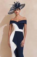 Laden Sie das Bild in den Galerie-Viewer, Schwarz-Weißes Meerjungfrau Schulterfreies Kleid für die Brautmutter