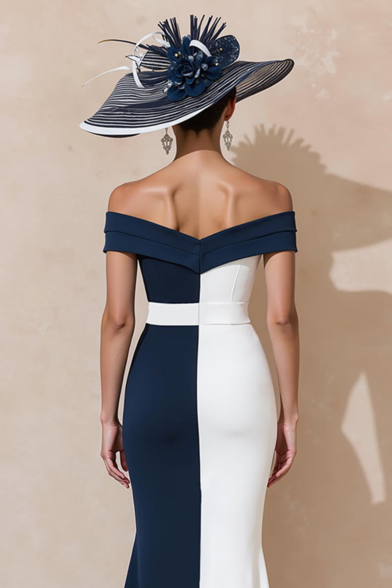 Laden Sie das Bild in den Galerie-Viewer, Schwarz-Weißes Meerjungfrau Schulterfreies Kleid für die Brautmutter